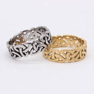 Vintage hollow Viking Celtic knot rings in polished silver and gold stainless steel finish