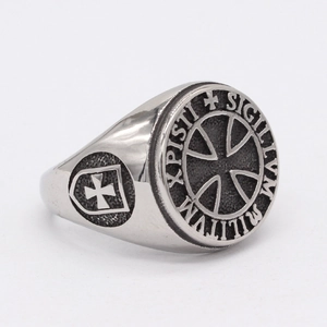 Retro Knights Templar cross signet ring in polished stainless steel for men