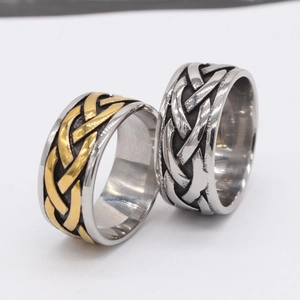 Vintage Viking Celtic knot braided stainless steel rings in silver and gold-tone finish