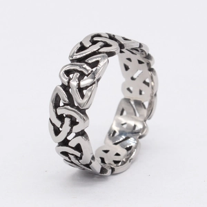 Retro Celtic knot hollow stainless steel ring with vintage Viking design for men