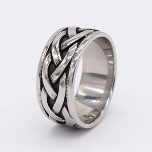 Vintage Celtic knot braided Viking steel ring for men with an antique silver finish