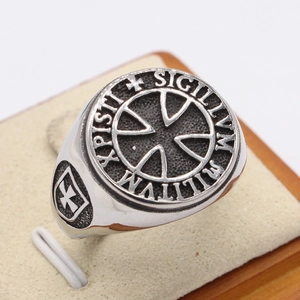 Retro Knights Templar cross signet ring in vintage silver finish for men