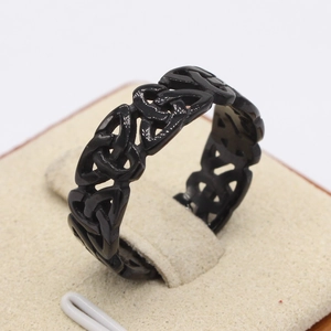 Retro hollow Celtic knot Viking ring for men in black stainless steel finish