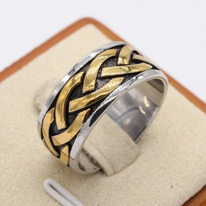 Men's Viking Celtic knot woven ring in silver and gold-tone stainless steel