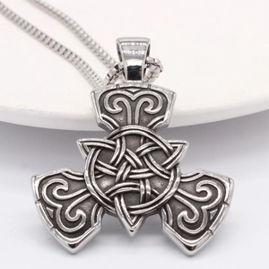 Collana con ciondolo nodo celtico vichingo retrò in acciaio argento vintage e catena