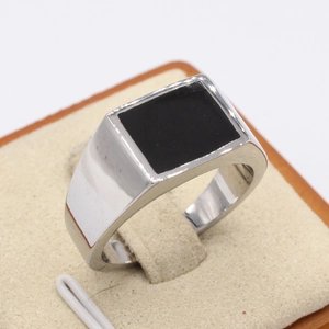 Men Signet Ring Titanium Steel Simple Black Rectangle Enamel Inlay Polished Retro Style Trendy Finger Ring For Men Jewelry