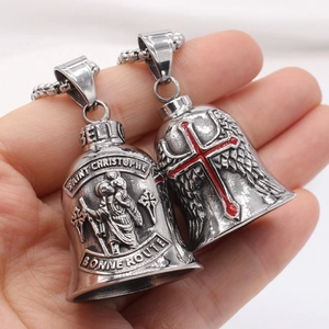 Retro Titanium Steel Saint Christopher Cross Bell Pendant For Men Women Religious Gothic Jewelry Guardian Bell Gift Pendant Only