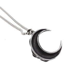Collier rétro pour hommes avec pendentif lune en acier inoxydable et chaîne à mailles