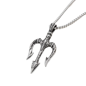 Men's Retro Trident Pendant Necklace Vintage Stainless Steel Poseidon Trident Charm Gothic Punk Jewelry For Men