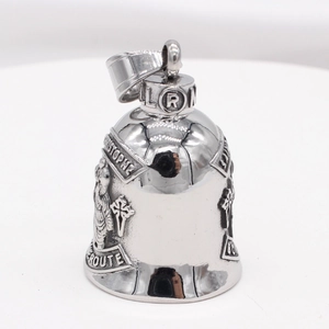 Saint Christopher bell pendant in stainless steel with Bonne Route engraving for bikers
