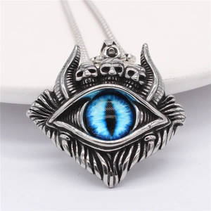 Punk-Anhänger mit blauem Auge des Bösen und Totenköpfen aus Edelstahl