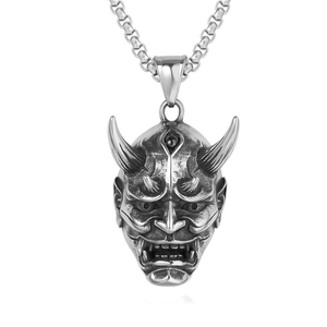 Vintage Titanium Steel Hannya Mask Pendant For Men Punk Gothic Demon Face Retro Silver Color Jewelry Pendant Only Without Chain