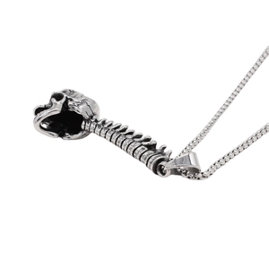 Vintage punk skull and spine pendant necklace in oxidized stainless steel for men
