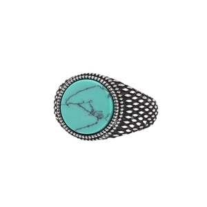 Vintage round turquoise gemstone ring in silver stainless steel with bohemian patterns