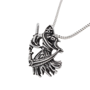 Retro Titanium Steel Grim Reaper Pendant Necklace Gothic Punk Skull Scythe Charm Pendant Only Without Chain For Men