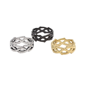 Vintage Stainless Steel Thorn Crown Ring For Men Minimalist Hollow Braided Cross Band Ring Punk Gothic Jewelry Black Gold Silver