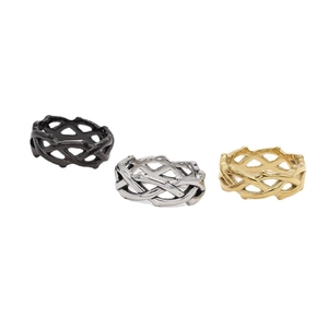 Three-piece stainless steel thorn crown rings set in black, silver and gold finishes
