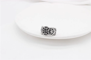Detailed relief of gothic cross pattern on vintage silver punk ring for men