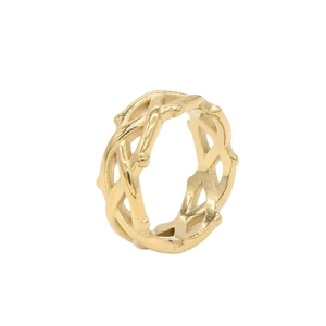 Minimalist golden thorn crown ring in braided titanium steel design for men