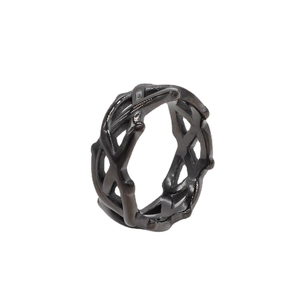 Men's gothic thorn crown ring in black stainless steel with a bold industrial design