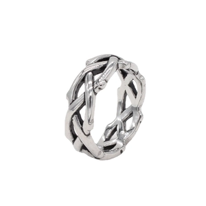 Vintage thorn crown ring for men made of silver titanium steel with woven texture