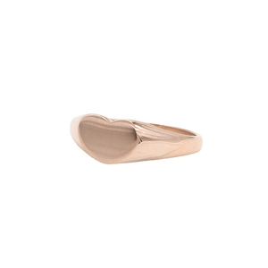 Minimalist heart signet ring in rose gold with a brushed matte finish and polished band