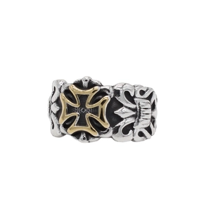 Vintage gothic punk titanium steel ring featuring a golden cross and intricate engravings