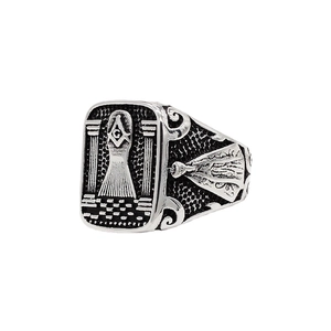 Retro stainless steel Masonic ring for men with vintage Freemason logo and letter G