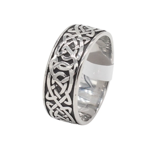 Vintage Viking Celtic Knot stainless steel ring with oxidized silver finish for men