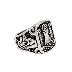 Vintage stainless steel Freemason Masonic ring for men with skull and G-letter engraving