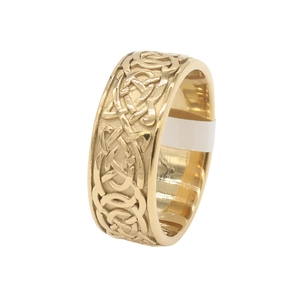 Retro Nordic Viking totem ring in gold finish with intricate Celtic knot patterns