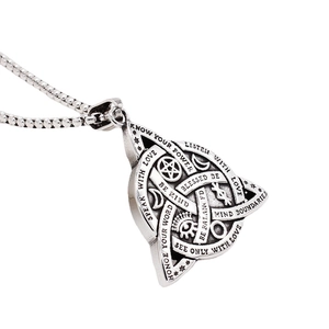 Vintage Viking triangle pendant necklace for men featuring Celtic knot and star engravings
