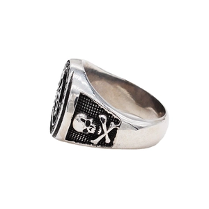 Retro Masonic skull triangle ring for men in silver punk gothic stainless steel style
