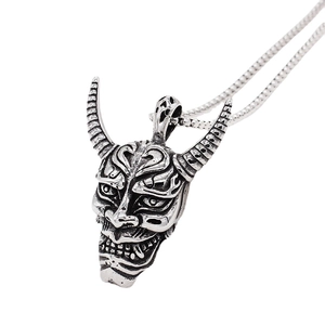 Vintage Edelstahl Hannya Maske Anhänger Für Herren Punk Gothic Gehörnte Teufel Geist Halskette Schmuck Geschenk Ohne Kette
