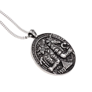 Vintage Egyptian Anubis pendant necklace with Liberty 1913 relief in silver steel
