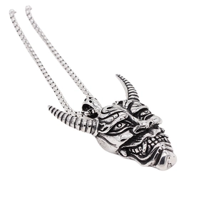 Punk Retro Hannya Dämonen Anhänger Halskette in Vintage Silber Stahl für Herren