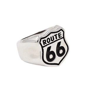 Vintage Men Route 66 Shield Signet Ring Stainless Steel Electroplated Biker Ring Black Enamel Statement Jewelry For Men Boys