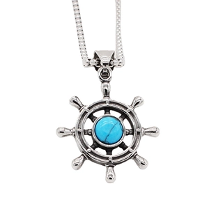Vintage Titanstahl Steuerrad Halskette Anhänger Mit Türkis Einlage Antiksilber Nautischer Schmuck Für Herren Damen
