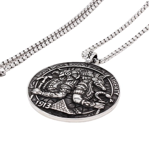 Vintage Anubis Egyptian medallion necklace in antique stainless steel finish