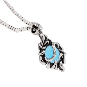Vintage gothic sapphire blue resin flame pendant with retro steel chain for men