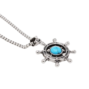 Nautische Anker-Steuerrad-Kette mit Türkisstein und Kugelkette im Vintage-Stil