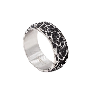 Vintage Viking triangle ring for men in stainless steel with rough rock texture