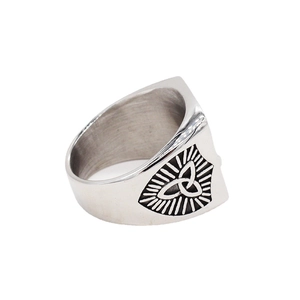 Men's Viking wolf signet ring in stainless steel with Celtic knot side engraving