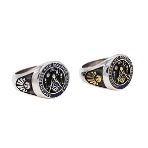 Vintage Freimaurer Herrenring aus silber-blauem Edelstahl mit Freimaurer-Symbol