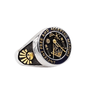 Retro zweifarbiger Freimaurer-Siegelring mit Ancient Free and Accepted Masons Gravur