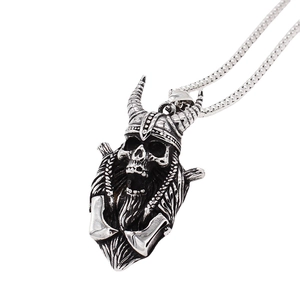 Vintage Viking Pirate Skull Horned Helmet Pendant Titanium Steel Crossed Axes Gothic Punk Rock Jewelry Pendant Only For Men
