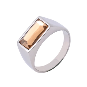 Vintage Minimalist Titanium Steel Ring Rectangular Champagne Rhinestone Inlaid Broad Band Unisex Industrial Style Jewelry Gift