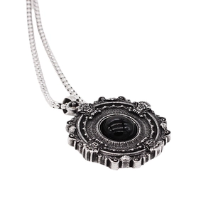Vintage Gothic necklace with black gemstone pendant and retro silver box chain style