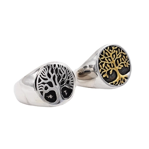 Anello da uomo vintage con albero della vita in acciaio inossidabile argento e oro