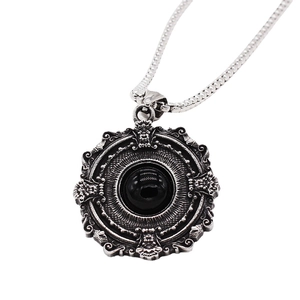 Gothic vintage stainless steel necklace with black gemstone and embossed pendant